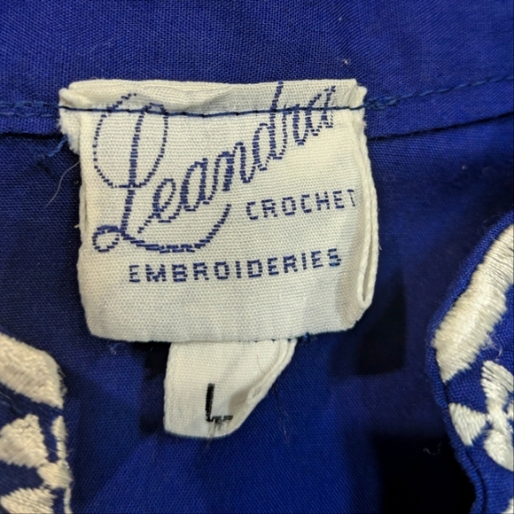 Leandra Crochet Embroidered Top in Royal Blue size Large 70s Birds Boho - Picture 9 of 10